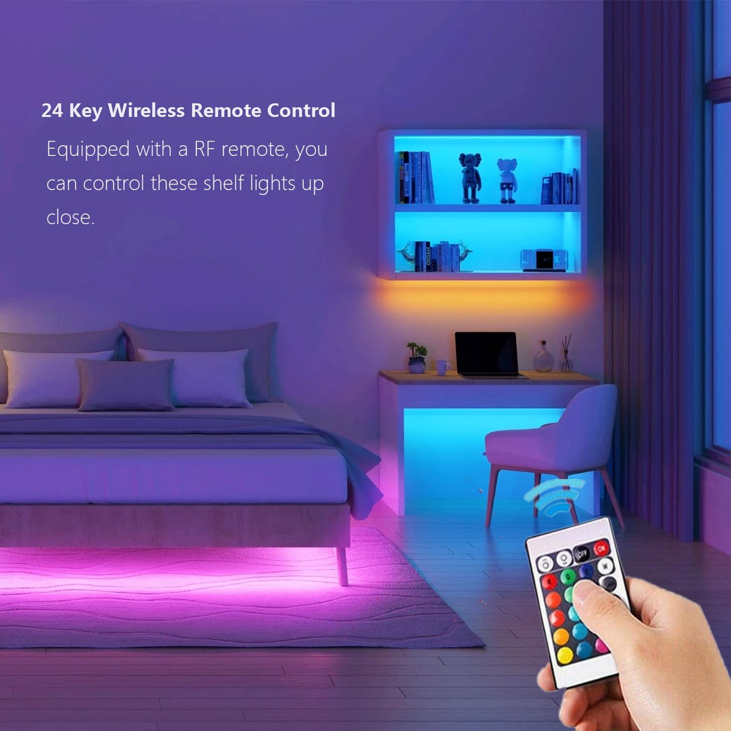 Smart Under Cabinet Lighting with Remote,RGB Cabinet Lights,Color Changing LED Strip Lights for PC,Kitchen Under Counter Lighting Plug in,Shelf