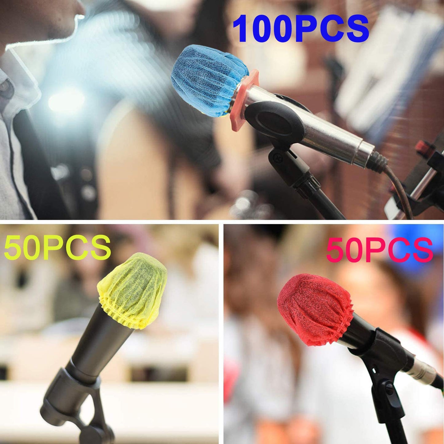 200 PCS (100 Pack) Microphone Hygiene Covers Disposable Non-woven Handheld Mic Mike Cover Windscreen Protective Cap for KTV Karaoke Recording Room