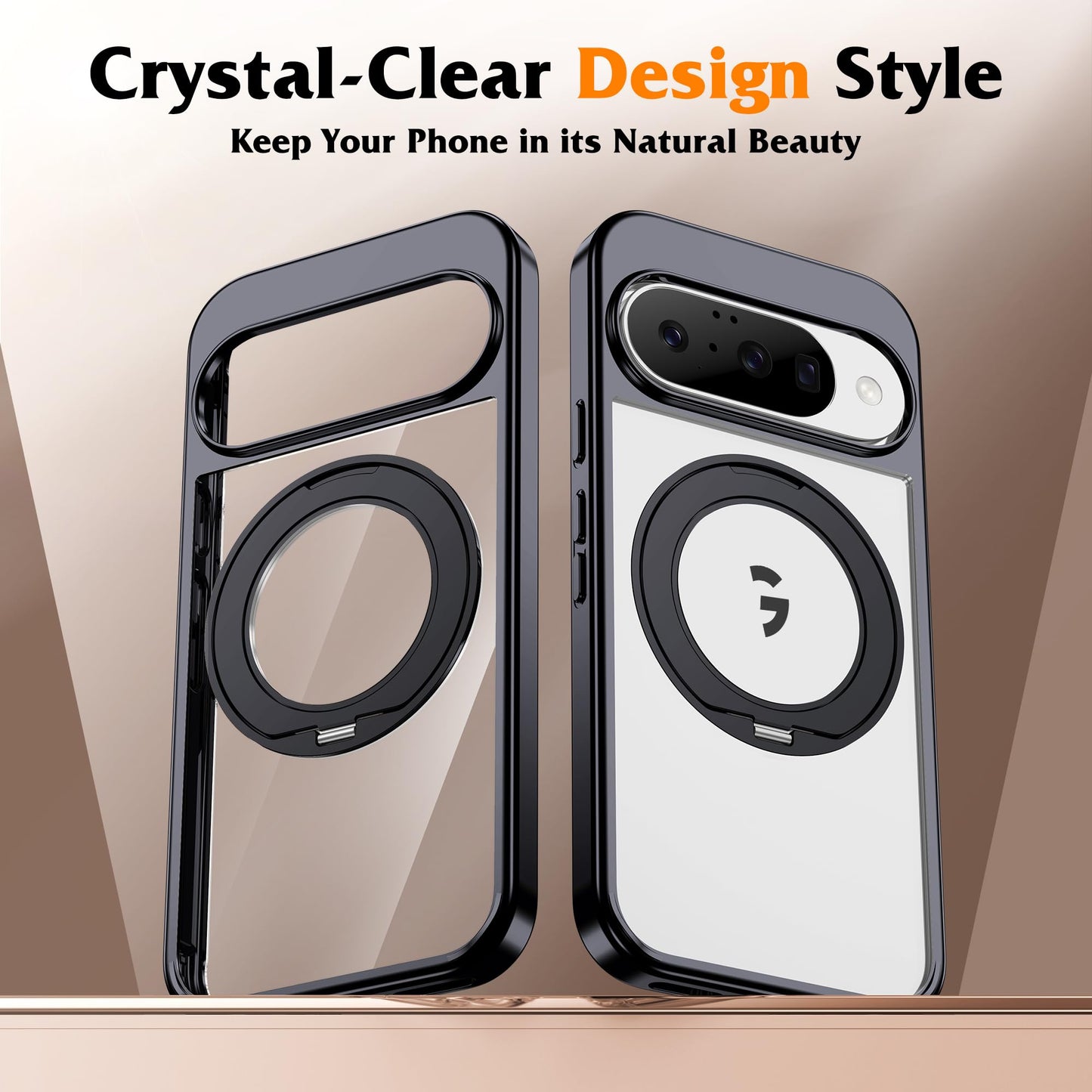AmoraAqua Compatible with Clear Google Pixel 9 Case & Pixel 9 Pro Case 6.3'' with 360° Magnetic Ring Stand [Plating Phone Cases],Black