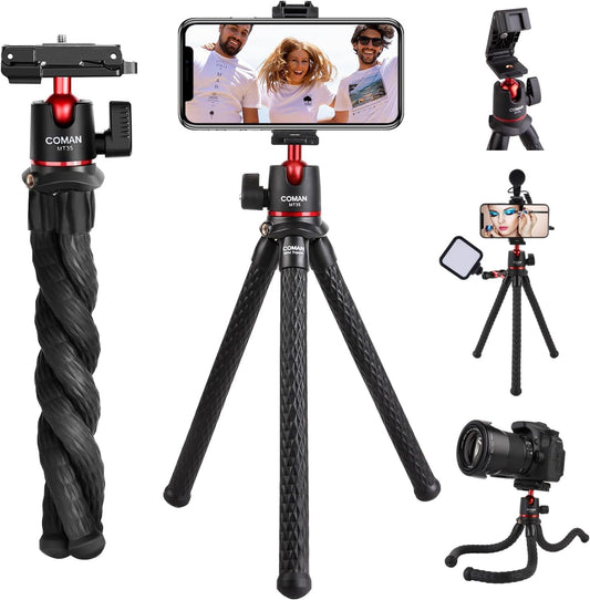 COMAN Phone Tripod,Flexible Mini Phone Tripod, Waterproof Tripod Stand for Camera GoPro, Hidden Cell Phone Tripod Mount with Cold Shoe, Portable