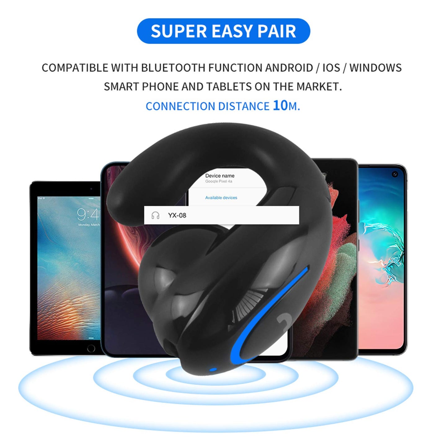 Bluetooth Headset, Sunffice Single Ear BT5.0 Ultralight Wireless Headphone Cell Phone Earpiece Ear Clip with Mic, Noise Canceling Handsfree Driving