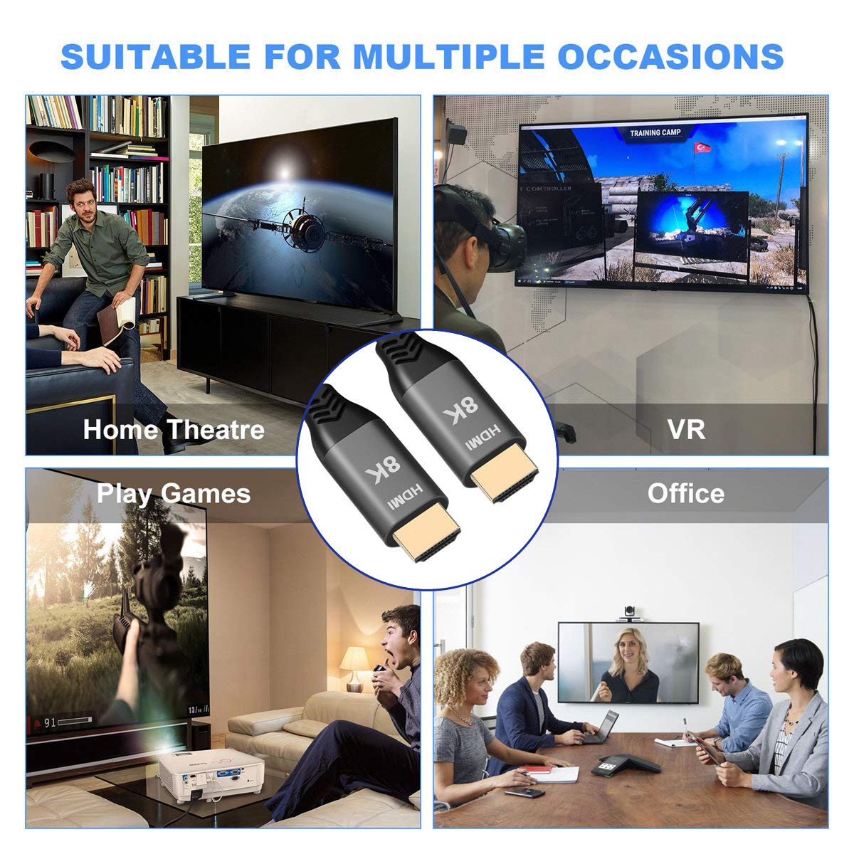 NFHK HDMI 2.1 Cable Ultra-HD UHD 8K 60hz 4K 120hz Cable 48Gbs with Audio & Ethernet HDMI Cord (2.0m)