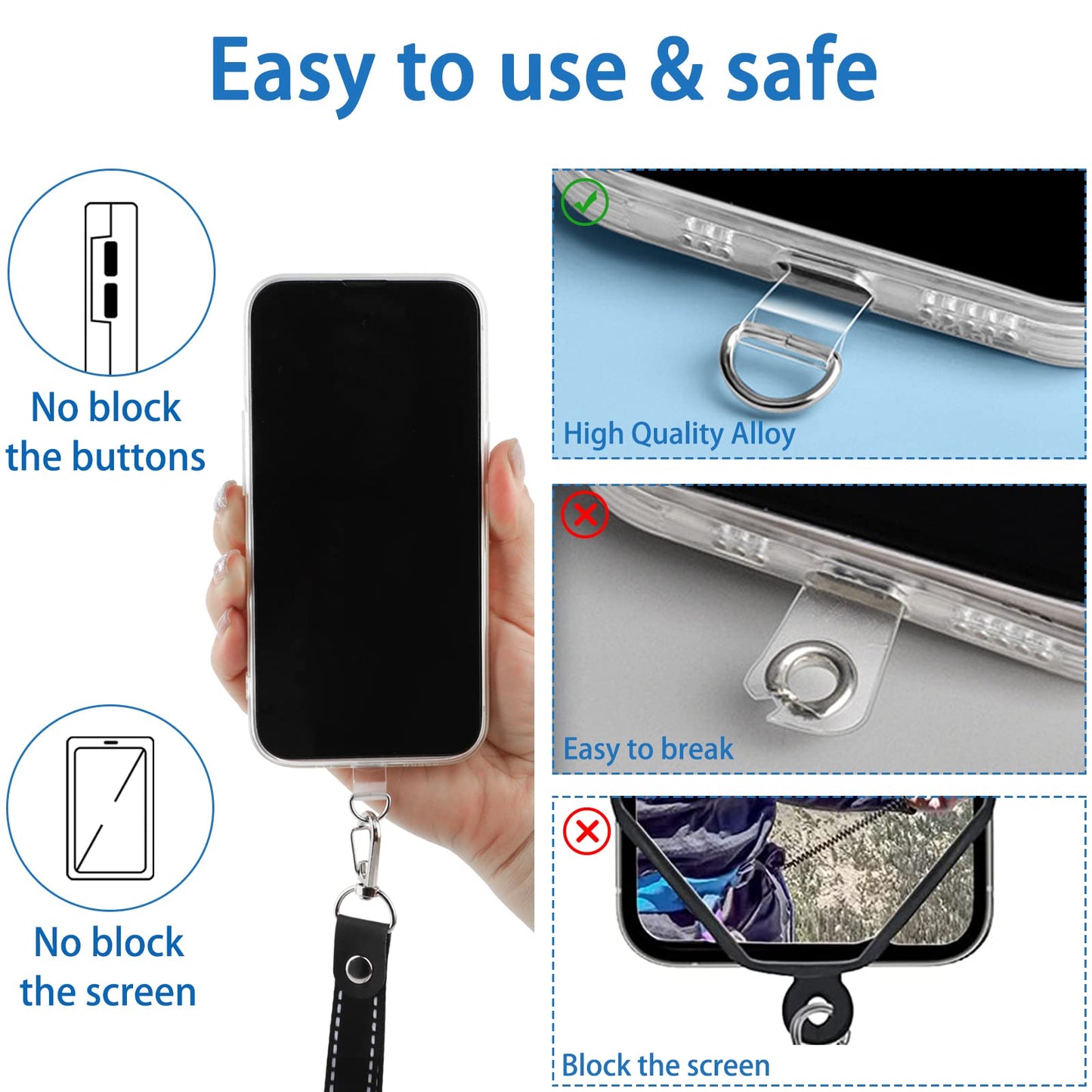 Phone Tether Tab, 10 Pieces Universal Phone Lanyard Patch Without Adhesive,Phone Lanyard Replacement Part for Cell Phone Strap(Transparent)