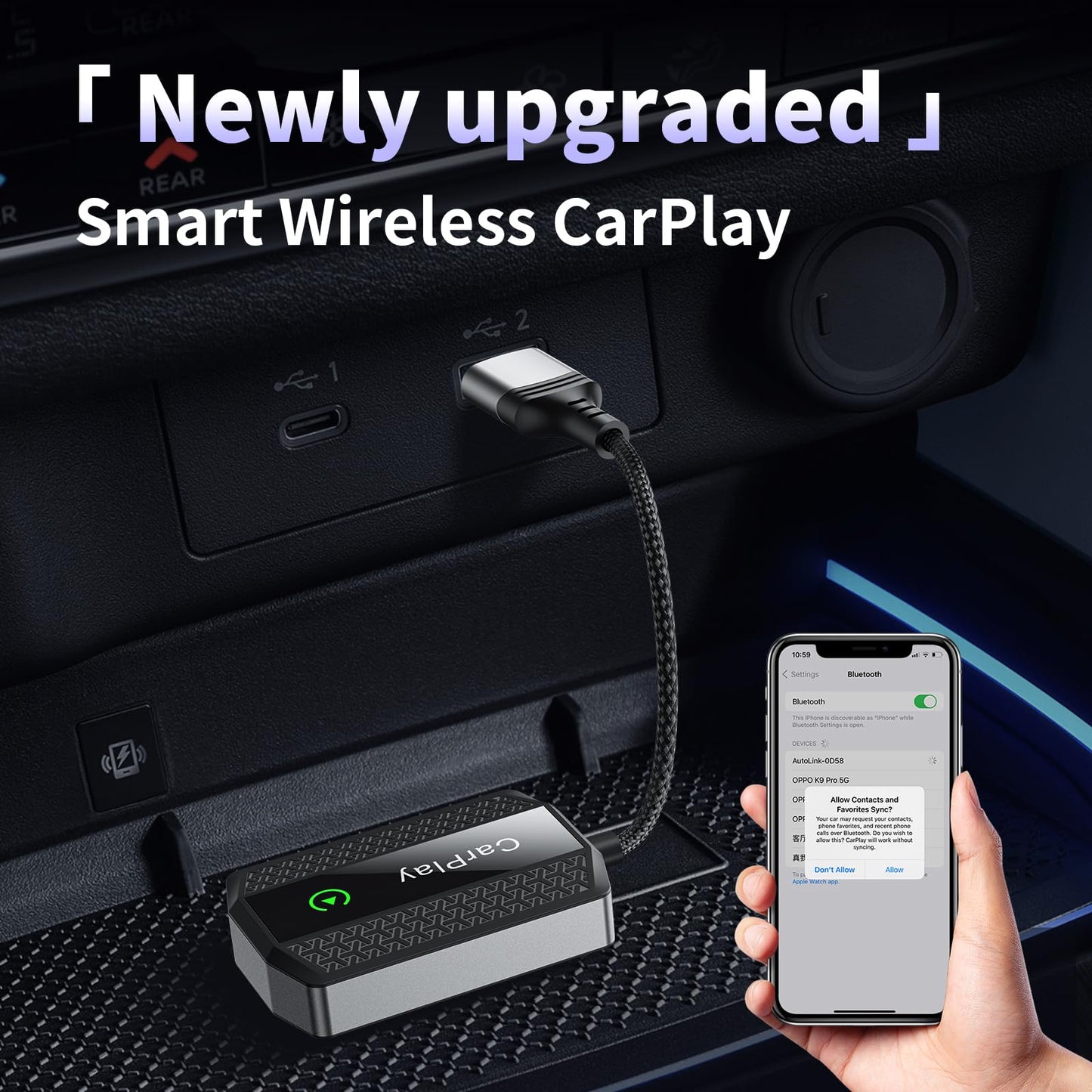 Upgrade Wireless CarPlay Adapter - Converts Wired to Wireless for iPhone, Compatible with iOS 10+ and Cars from 2016, Plug & Play, Stable Control