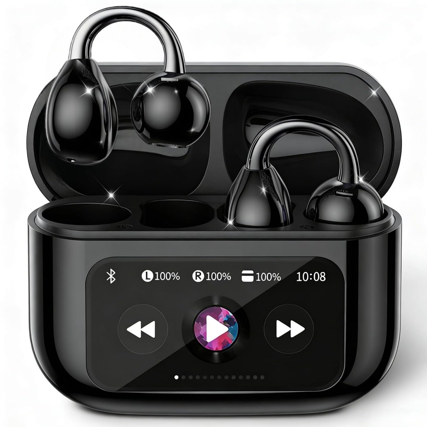 M100 Clip On Earbuds with Touchscreen Case , Wireless Open Ear Headphones for Glasses Small Ears,50h Battery Life?Lightweight 4.1g, Bluetooth 6.0