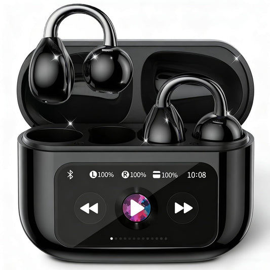 M100 Clip On Earbuds with Touchscreen Case , Wireless Open Ear Headphones for Glasses Small Ears,50h Battery Life?Lightweight 4.1g, Bluetooth 6.0