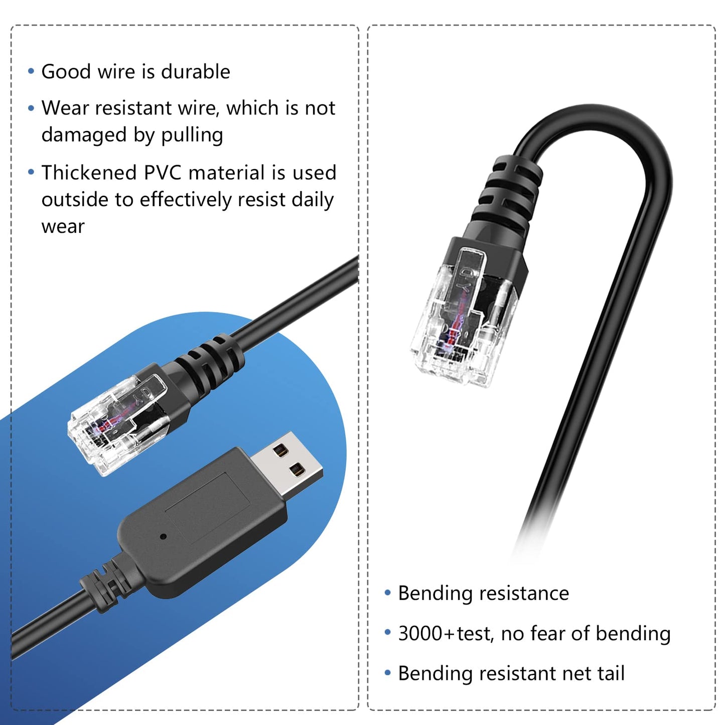 SDSACZMU Radar Detector Cable, USB to RJ11 Plug Cable,Replacement Power Line of Radar Detector,for Uniden Escort Beltronics Radar Detector, 9.84 ft