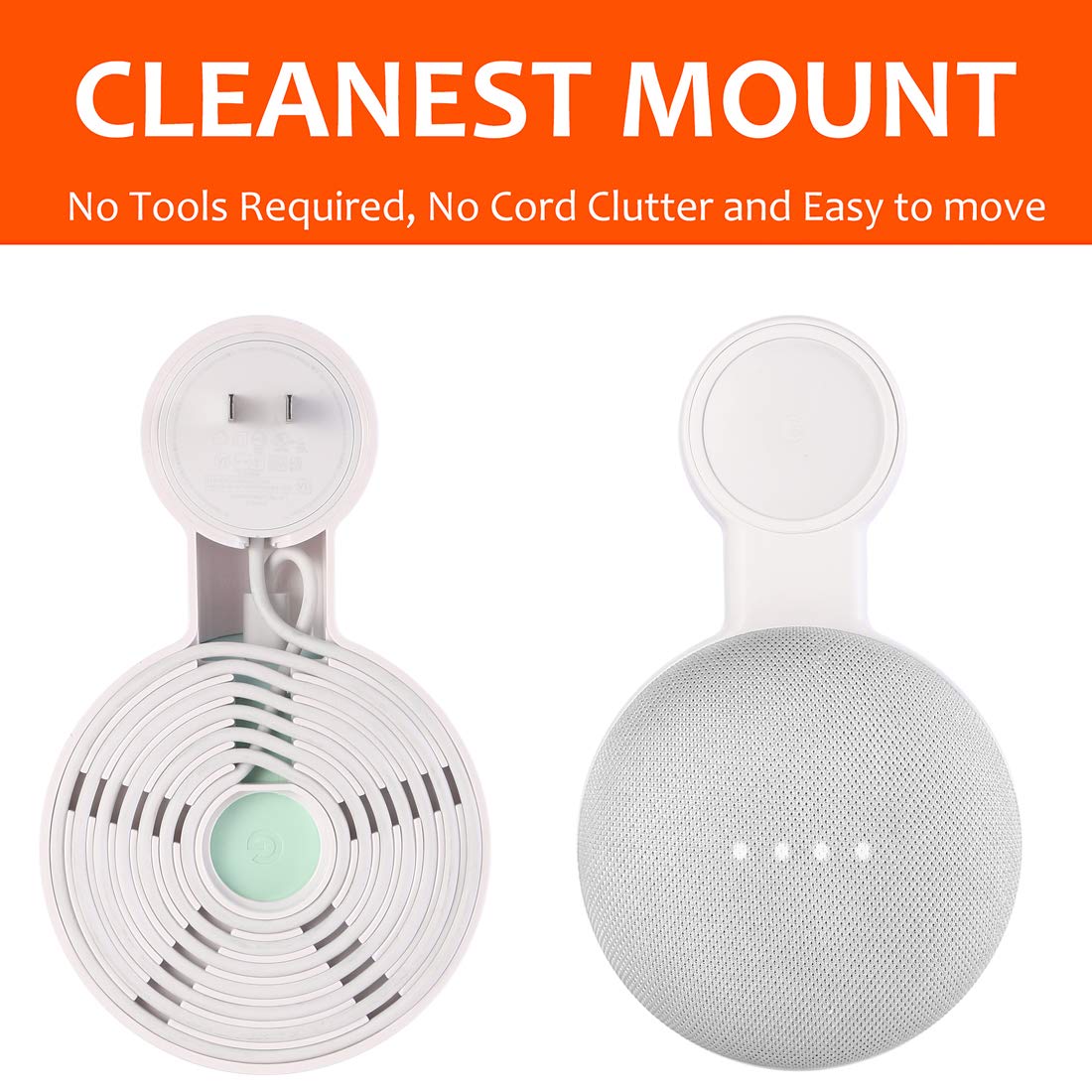 PEF Outlet Wall Mount Holder for Google Nest Mini and Google Home Mini, A Space-Saving Accessories with Cord Management for Google Mini Smart Speaker