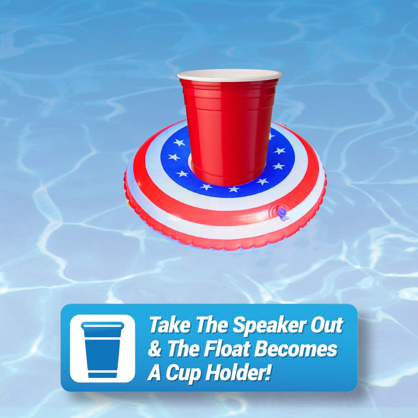 Aduro Aquasound Inflatable Waterproof Bluetooth Speaker Floating Speaker Fun Pool Accessories for Kids American Flag