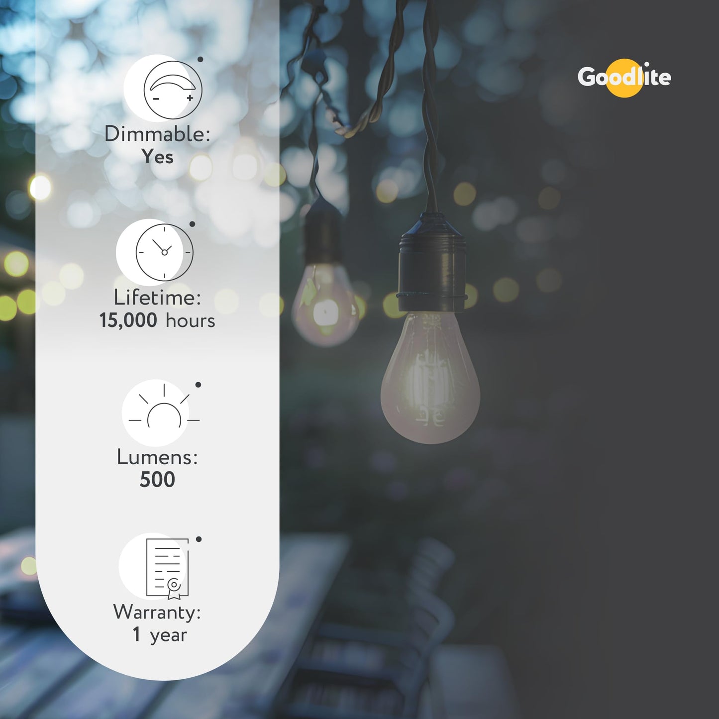 Goodlite G-19751-A, Cool White 4100k G-19751 Edison LED 4.5 W Bulb E26 Base T10 Shape 60 W Equivalend 500 Lumens Filement, Dimmable