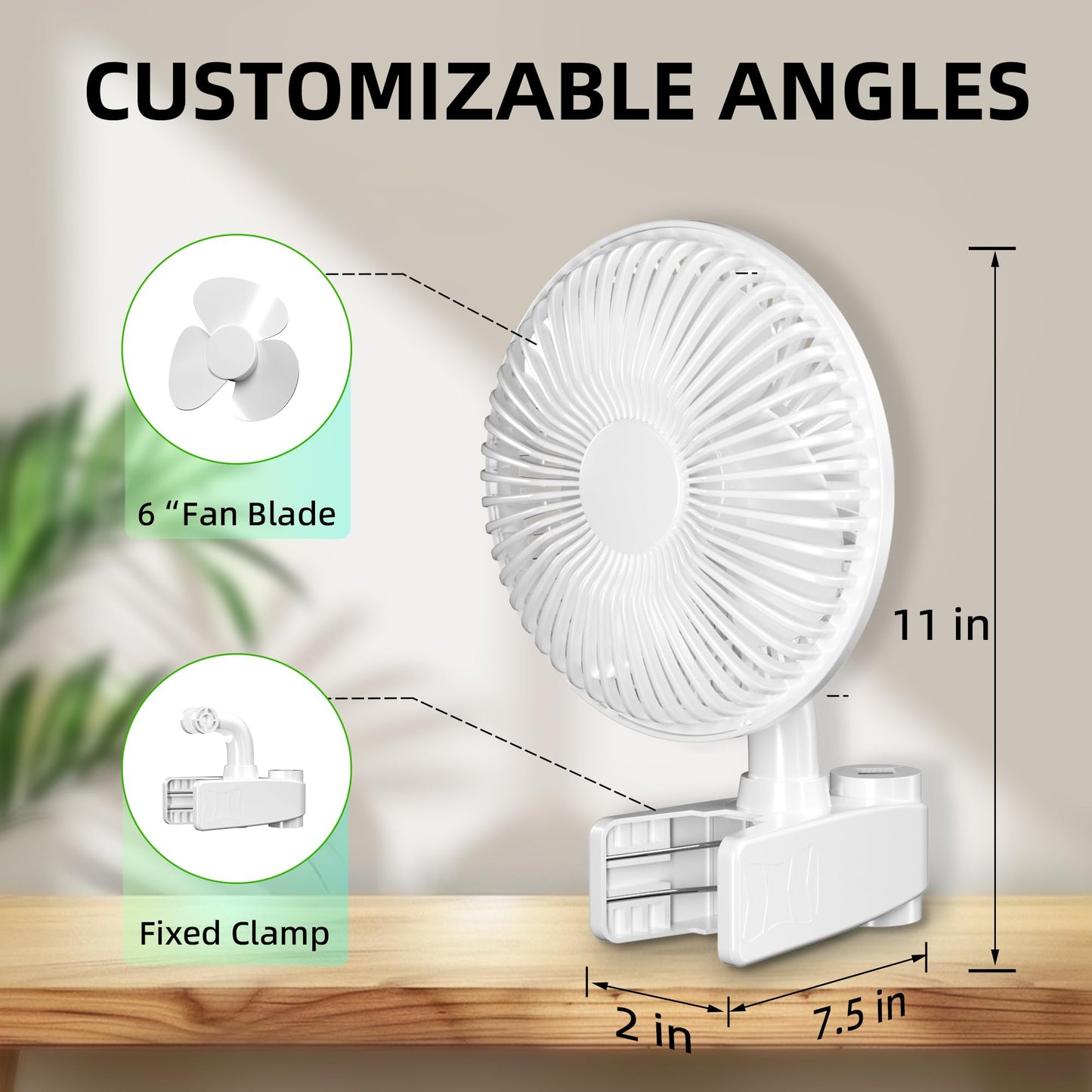 HealSmart Clip Fan, 6-Inch Grow Tent Fan, Monkey Fan, Wall Mount Fan with Adjustable 90° Angles, 15W, 2-Speeds Control, 1 Pack