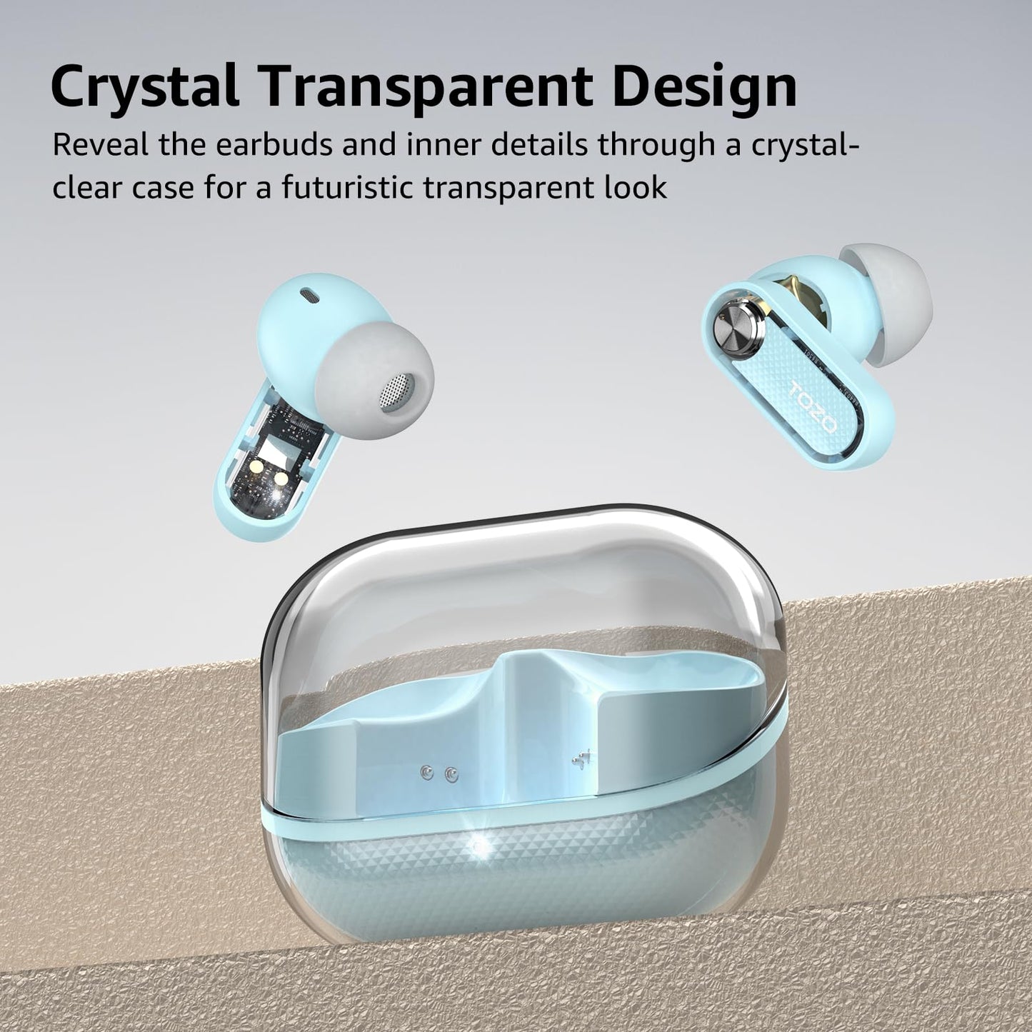 TOZO Crystal Pods Hybrid Active Noise Cancelling Wireless Earbuds