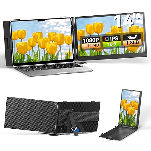 DZVW Laptop Screen Extender 14", FHD 1080P Portable Monitor for Laptop, Light Monitor Extender Plug&Play, IPS Display Computer Monitor for Laptop