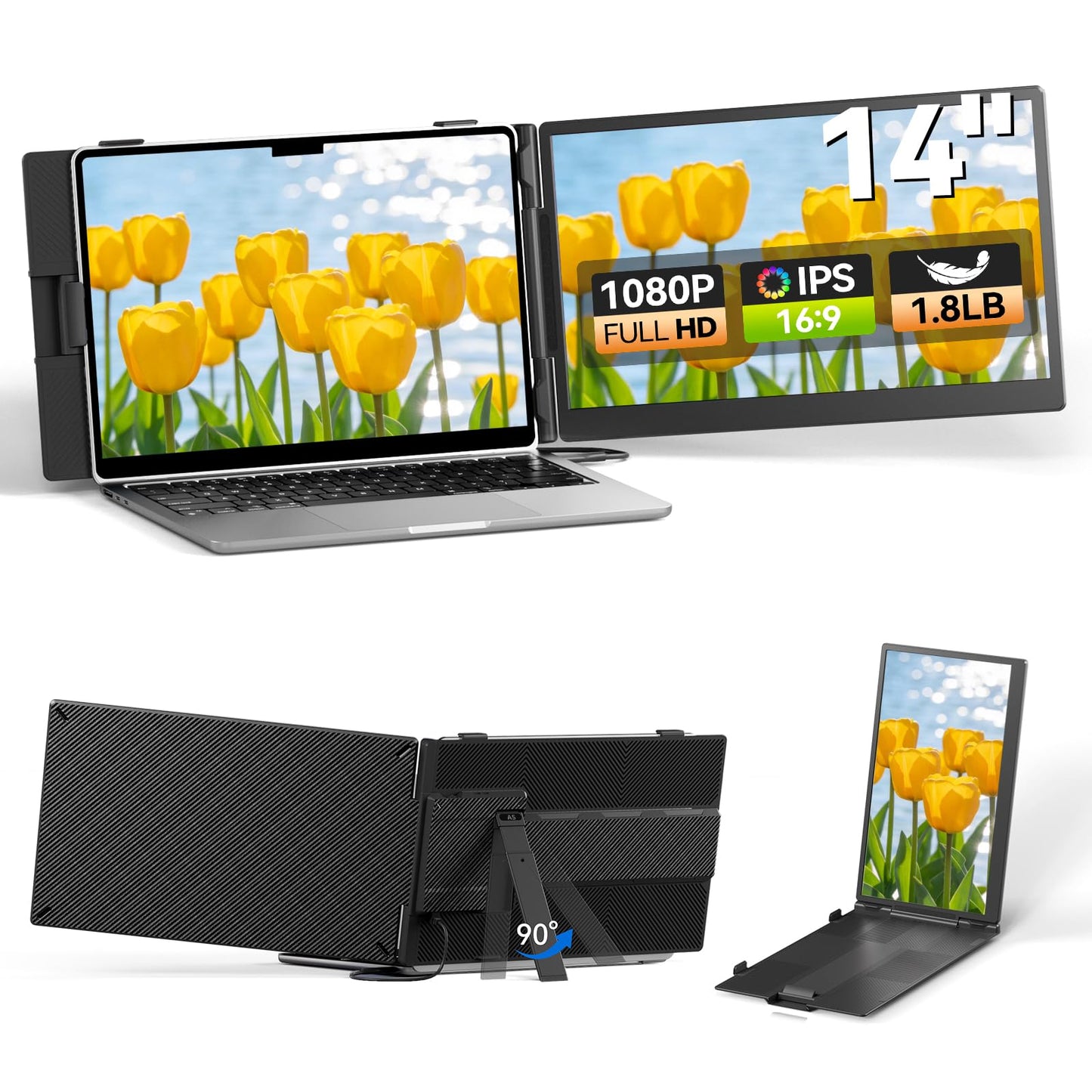 DZVW Laptop Screen Extender 14", FHD 1080P Portable Monitor for Laptop, Light Monitor Extender Plug&Play, IPS Display Computer Monitor for Laptop