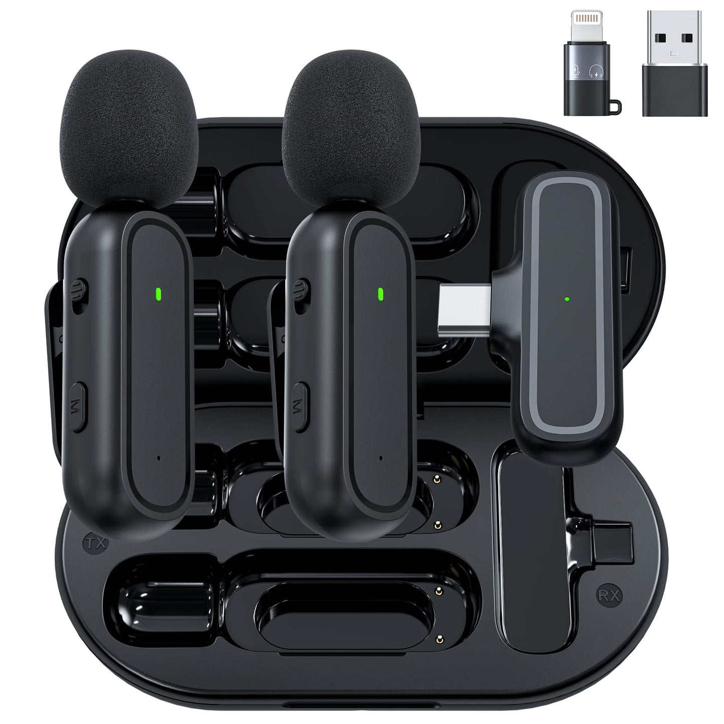 2-Pack Wireless Lavalier Microphone for iPhone Android - Plug and Play Noise Reduction Clip-on Mic with Charging Case, for Vlogging YouTube Live