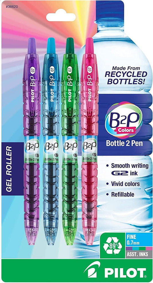 PILOT B2P Colors - Bottle to Pen Refillable & Retractable Rolling Ball Gel Pen Made From Recycled Bottles, Fine Point, Assorted Color G2 Inks, 3-Pack
