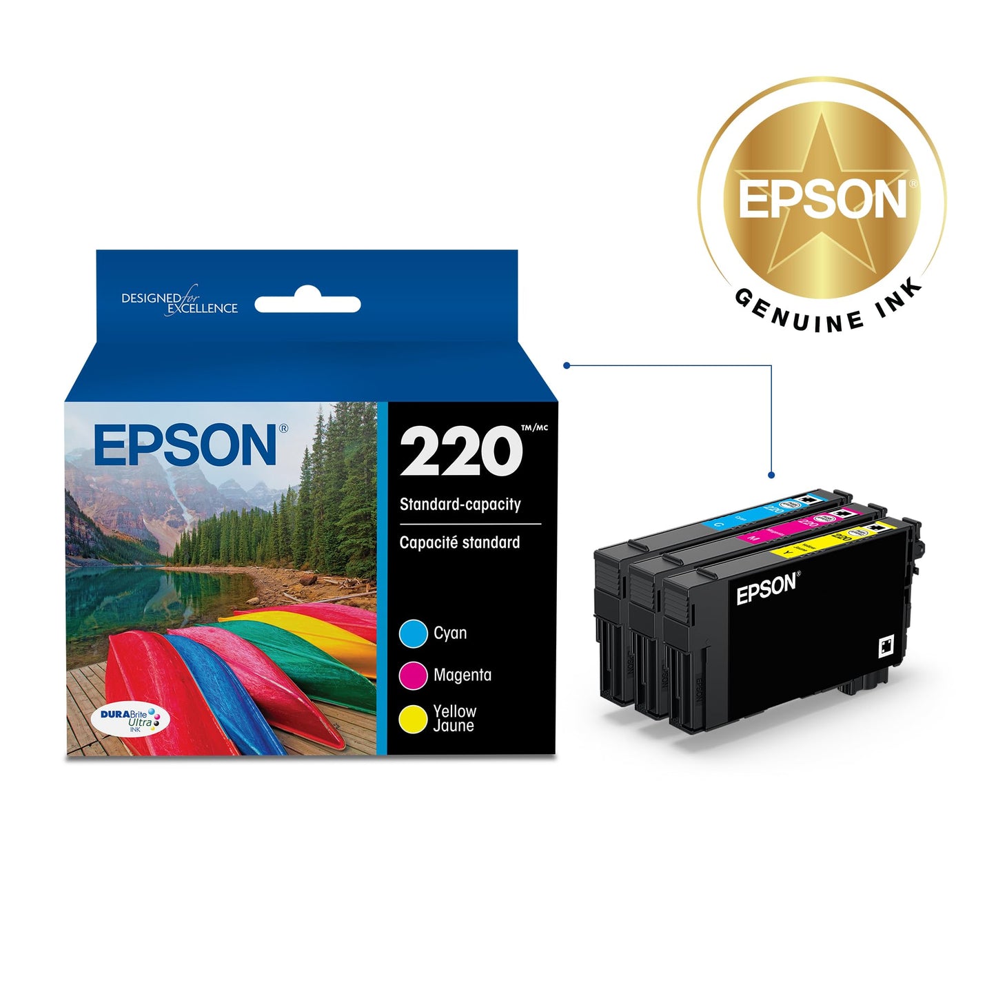 EPSON 220 DURABrite Ultra Ink Standard Capacity Color Combo Pack (T220520-S) Works with WorkForce WF-2630,2650, 2660, 2750, 2760 and Expression