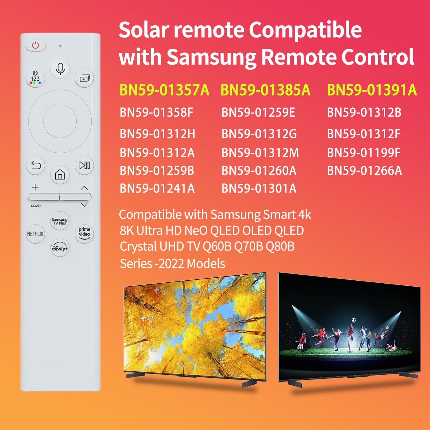 BN59-01391A Solar Voice Remote Control Replacement for Samsung TV Remote with 4 Shortcut Buttons, Compatible with Samsung 2021-2023 Neo LED Smart 4K