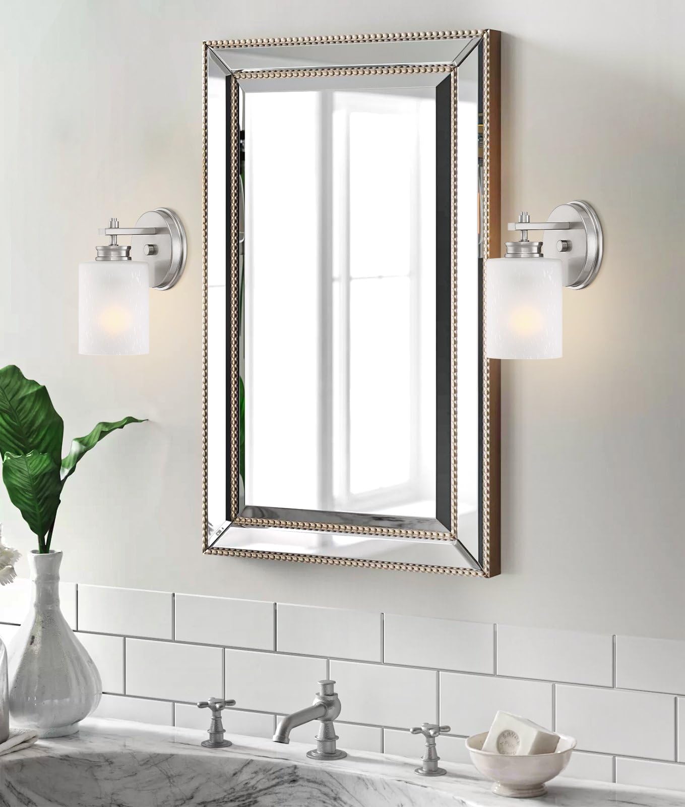 Kira Home Phoebe 8" Modern Wall Sconce with Frosted Seeded Glass Cylinder Shade, Industrial Silver Wall Light with Cylinder Glass Shade, Brushed