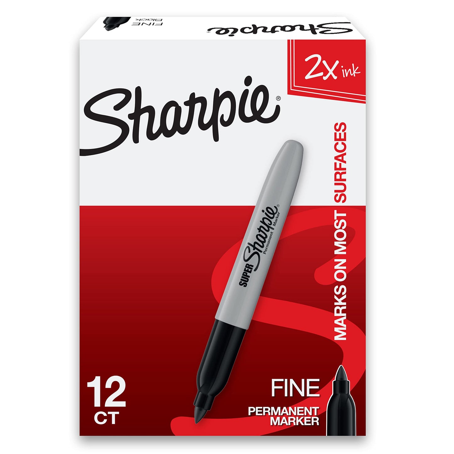 Sharpie Super Permanent Markers, Fine Point, Black, 12 Count - Quick Drying, For Classroom, Poster Boards, Office, Home, Teacher Supplies