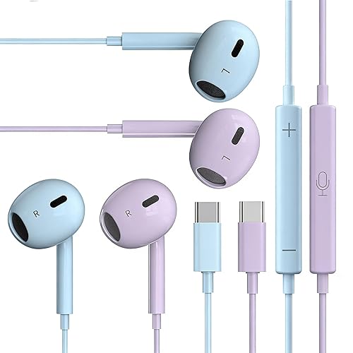 2 Packs USB C Headphones?Type C for iPhone Wired Headphones for iPhone 16/15/17 Earbuds with Mic and Volume Control?Hi-Fi Stereo In Ear Earphones
