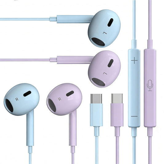 2 Packs USB C Headphones?Type C for iPhone Wired Headphones for iPhone 16/15/17 Earbuds with Mic and Volume Control?Hi-Fi Stereo In Ear Earphones