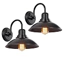 GOLDHILL Textured Black Gooseneck Barn Light 2 Pack, Farmhouse Bathroom Vanity Sconce with E26 Base, Powder Coated Metal Exterior Wall Sconce