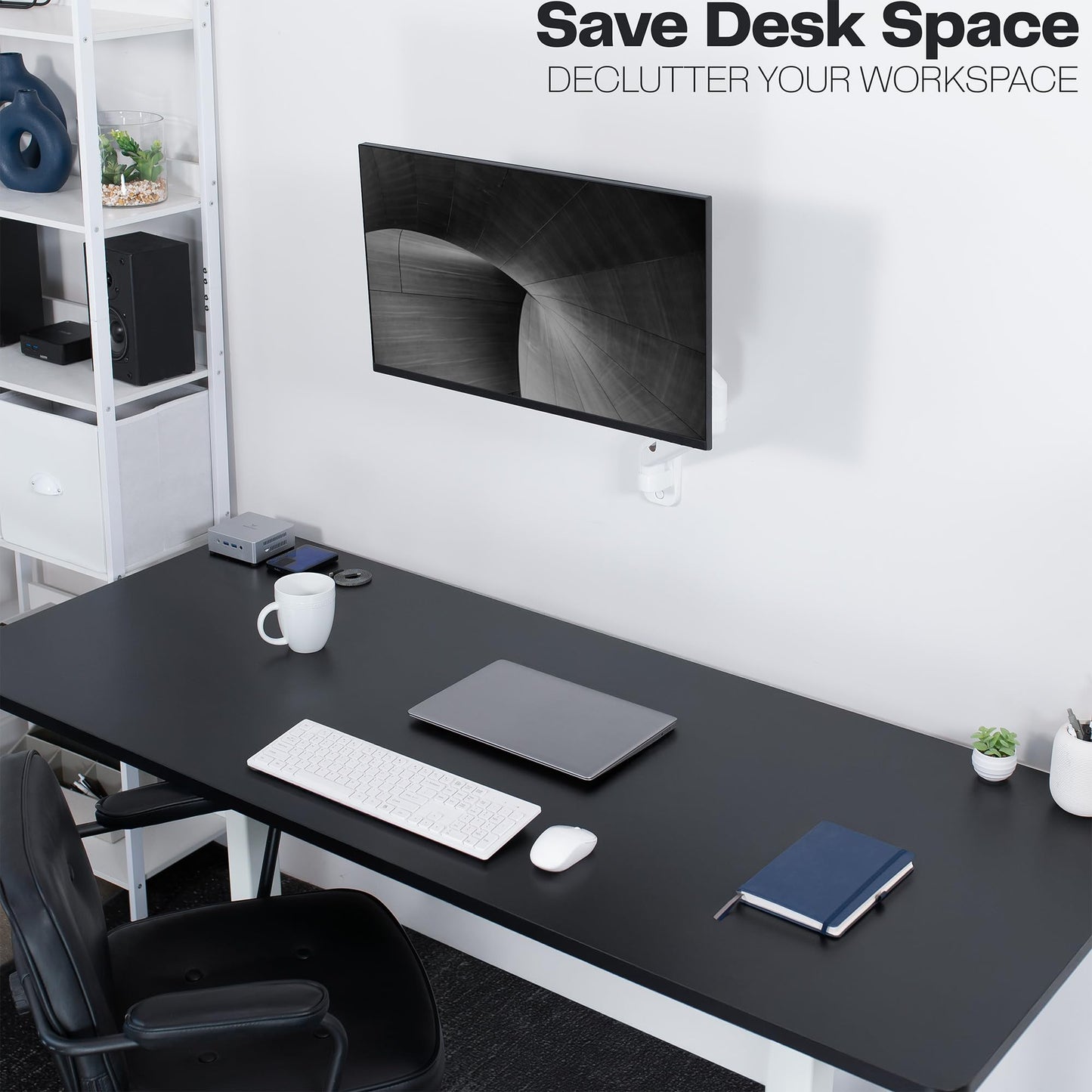 VIVO Single Monitor Counterbalance Wall Mount for 32 inch Screens up to 19.8 lbs, Full Motion, Max VESA 100x100, White, MOUNT-V001GW