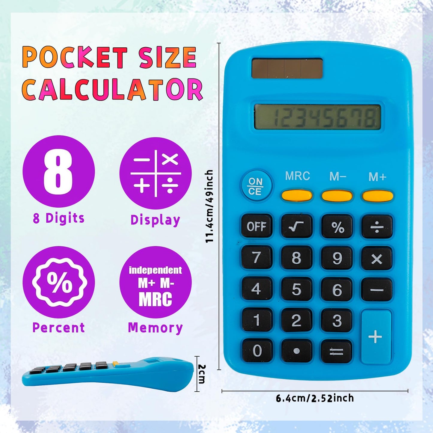 CACASO 18 Pcs Pocket Calculator,Pocket Size Calculator,8 Digit Display Solar Battery Dual Power Desktop Calculators for Students Kids Home Office(9