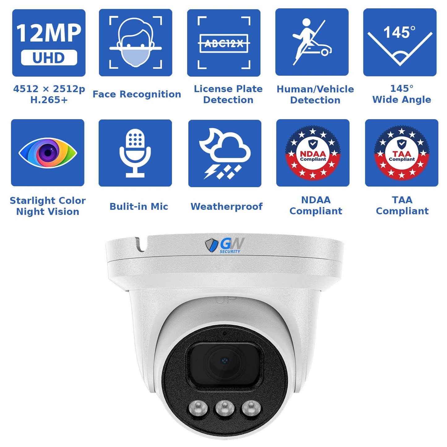 GW Security 64 Channel NVR UltraHD 12MP 4K @30FPS Face/Human/Vehicle Detection PoE Security Camera System with 32 x 12MP IP Microphone Smart AI Dome