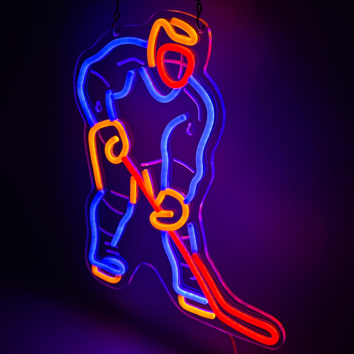 Hockey Player Neon Sign in Blue & Gold - Dimmable LED Wall Decor for Man Cave, Sports Bar & Locker Room | The Ultimate Gift for Hockey Men, Dad