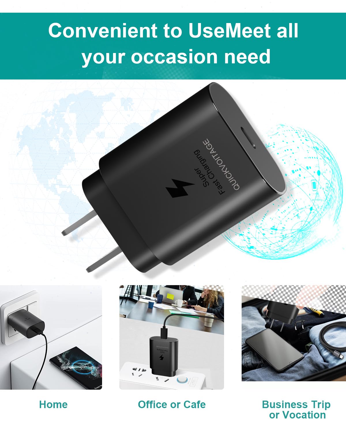 25W Super Fast Type C Charger + Cable Compatible with Samsung Galaxy S22 Ultra Charging Block Wall S21 USB