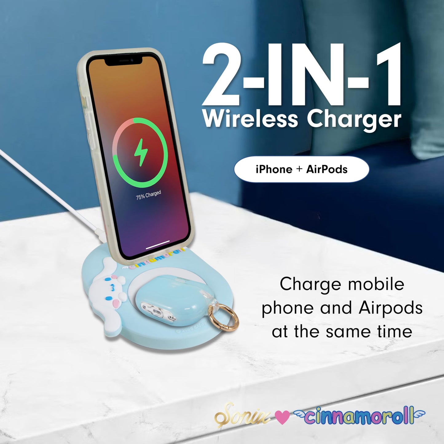Sonix x Sanrio MagSafe Compatible 2-in-1 Charger Stand, Magnetic Wireless Charging Station for iPhone 17/16/15/14/13/12, AirPods Pro w/USB-C Cable |