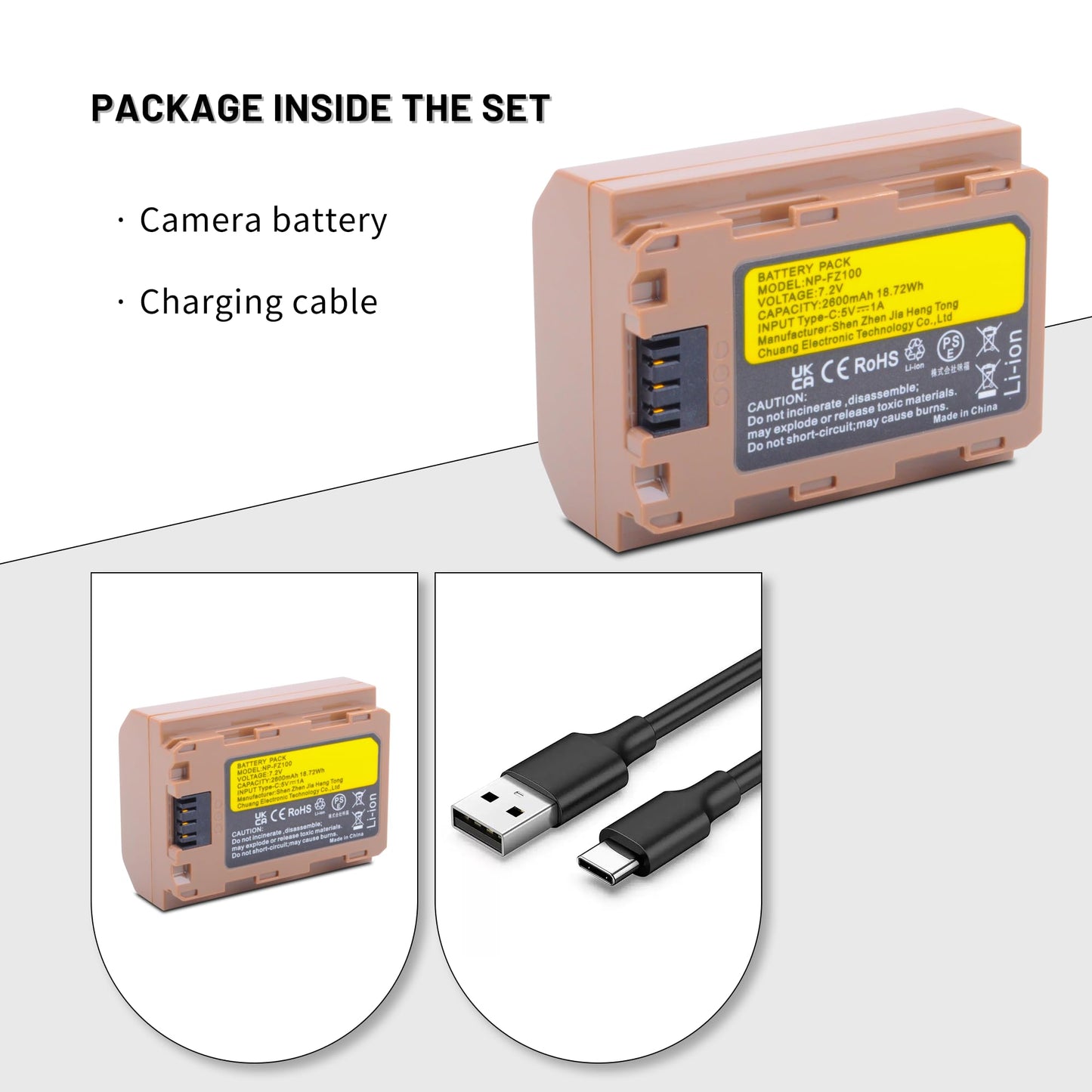 ANCBD USB-C NP-FZ100 Battery for Sony A7iv, A7iii, A7C, A6600, A6700, FX3, FX30, ZV-E1, A9, Alpha 9, Alpha 9S, A9S, A7RIII, A7RIV, A7RV, A7Siii, FX3