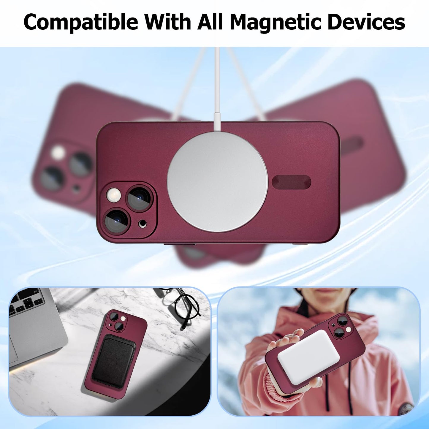 ankofave Magnetic case for iPhone 13 Phone Case for Women/Men, Matte Luxury Soft Metallic Luster Design with Camera Lens Protector, Compatible