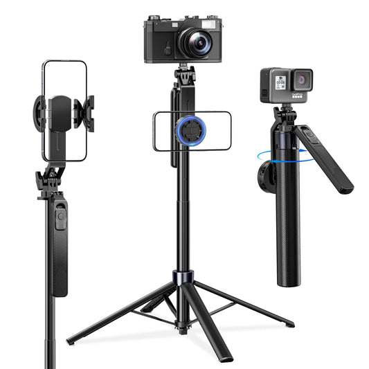 UBeesize 70'' Magnetic Selfie Stick Tripod for iPhone, MagSafe Tripod with 2-in-1 Phone Clamp & 1/4'' Screw Mount, Phone Tripod Stand with Remote