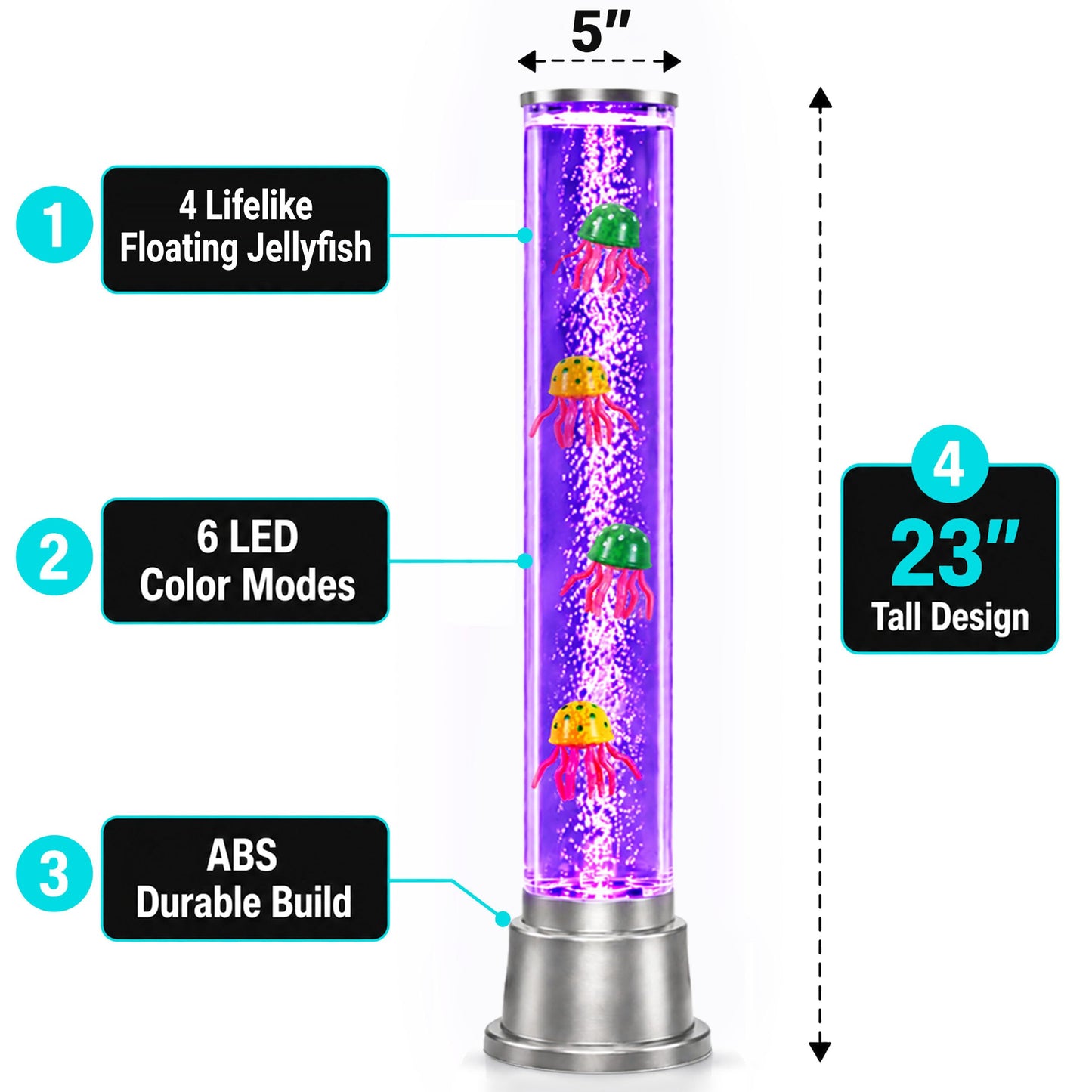 Jellyfish Lamp Bubble Lights with 6 LED Color Automatic Changing Night Light Moving Jelly Fish Aquarium - Tower Table Desk Lava Lamp for Bedroom Home
