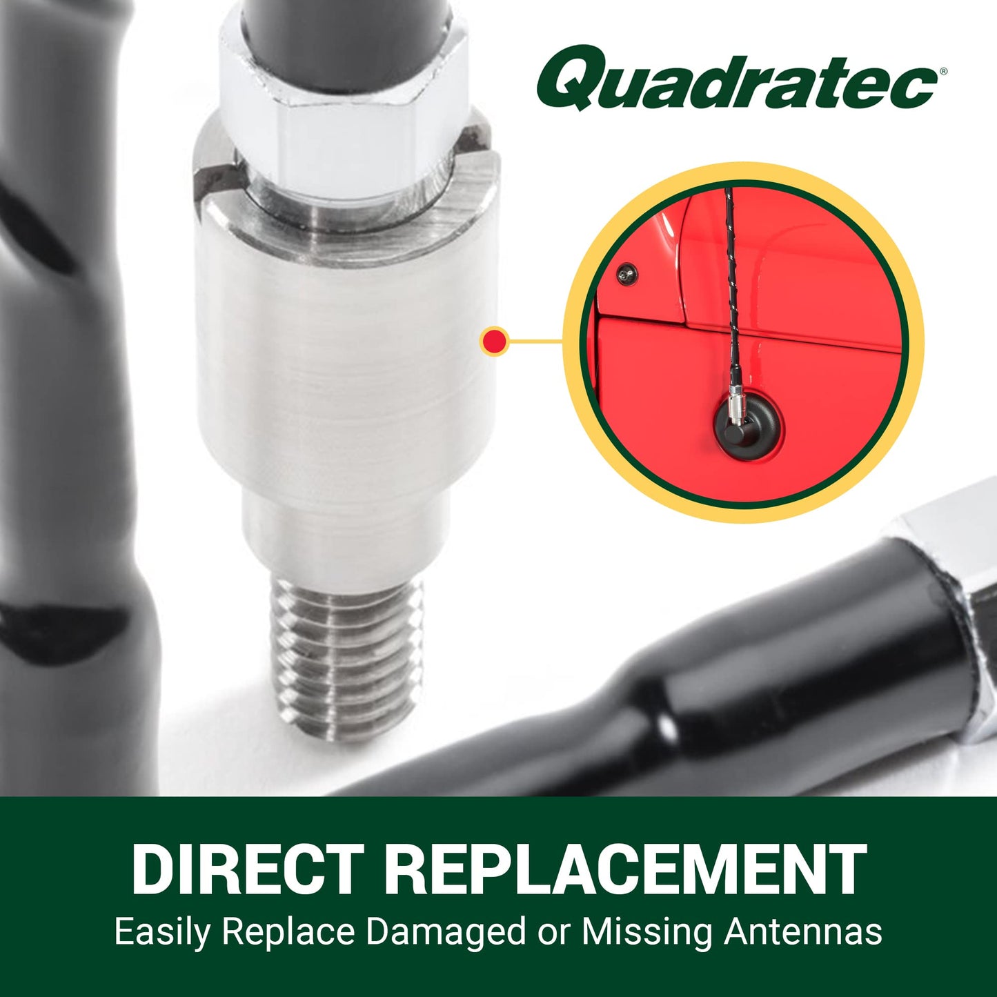 Quadratec 16" Hi Performance AM/FM Stubby Antenna - Fits Jeep Gladiator JT, Wrangler JK, JL, JKU, & JLU 2007-2023 - No Tool Installation