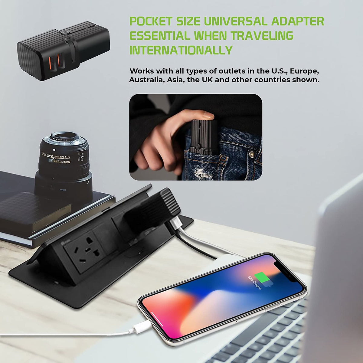 Dual Universal USB Adapter Works for Dell New 17 2-in-1 for Worldwide Power and Travel Between US/EU/CN/AUS/NZ/UK