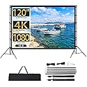 Projector Screen with Stand, Towallmark 120 inch Portable Projection Screen, 16:9 4K HD Rear & Front Projections Movies Screen with Carry Bag,