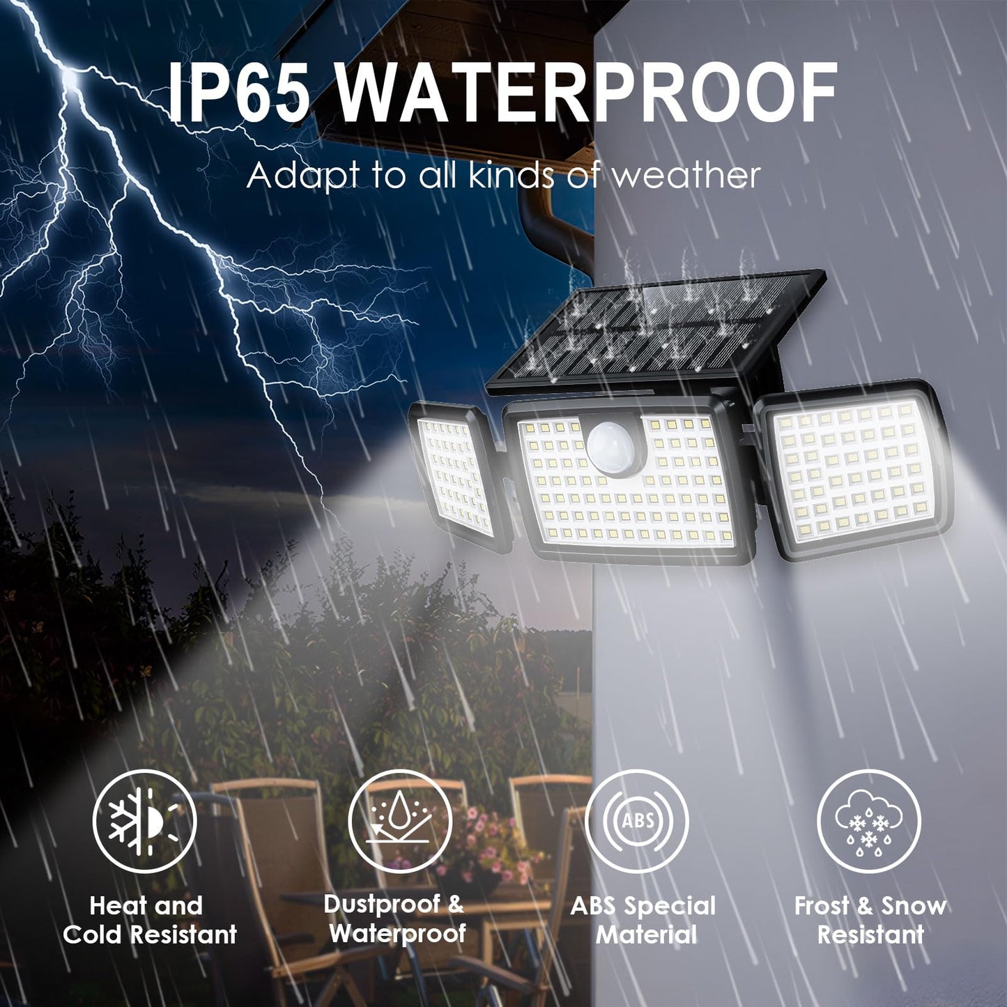 MIHANI Solar Flood Lights Outdoor, 2500LM Motion Sensor Security Lights with 270° Wide Angle, IP65 Waterproof, 3 Heads Solar Outdoor Lights for Patio