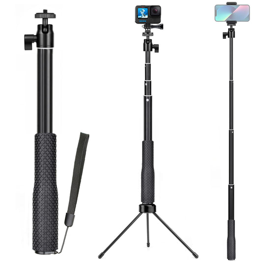 SOONSUN 37" Extension Selfie Stick Hand Grip Waterproof Monopod Pole with 360 Rotation Ball Head for GoPro Hero 13 12 11 10 9 8 7 6 5, Session