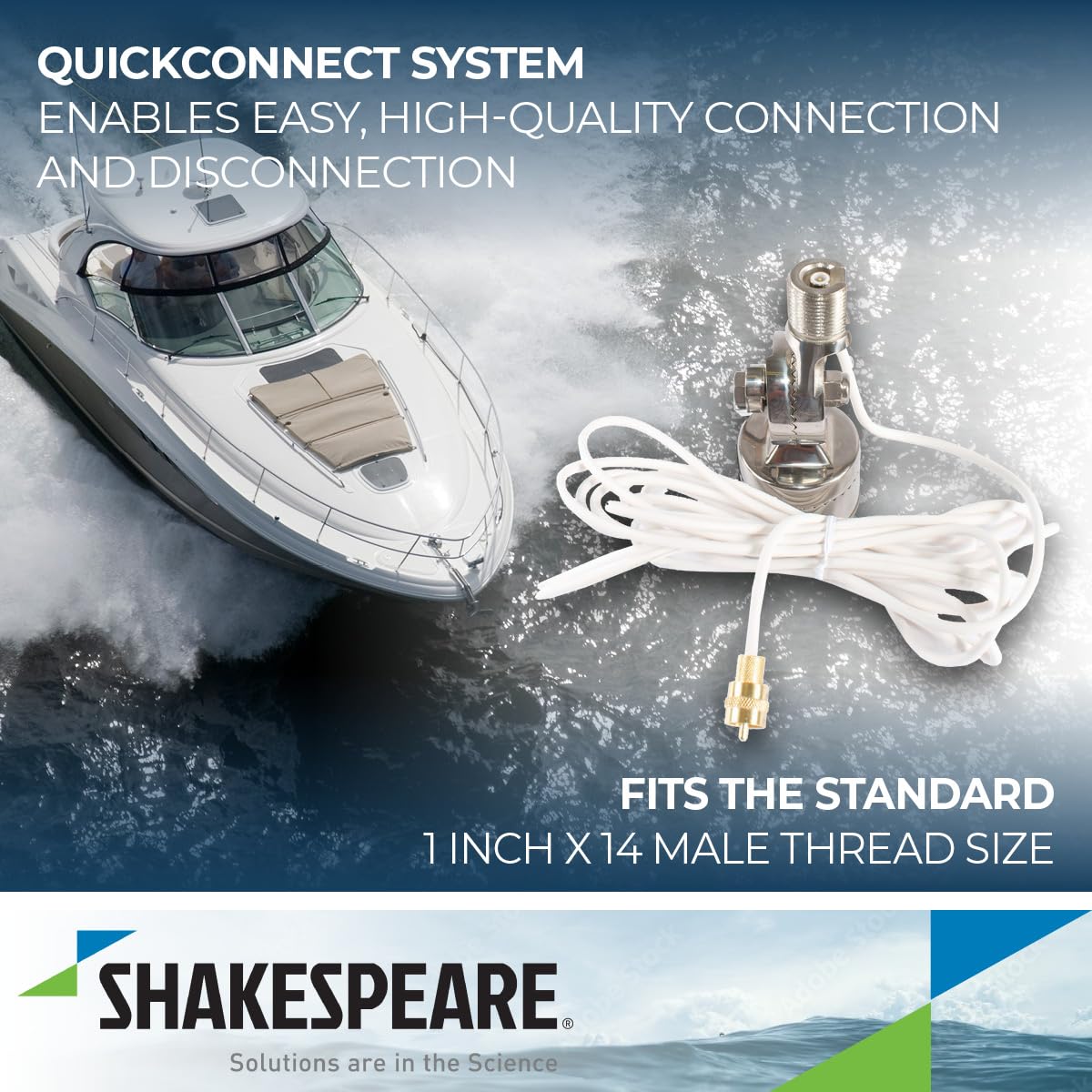 Shakespeare Antenna Mount QC Rail SS W/Cable