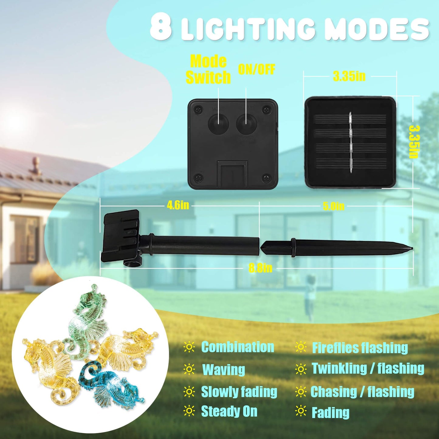 Solar String Lights Seahorse Outdoor Decorative Fairy Solar Light for Outside Garden Decor Waterproof Ocean Nautical Sea life Ocean Balcony Patio
