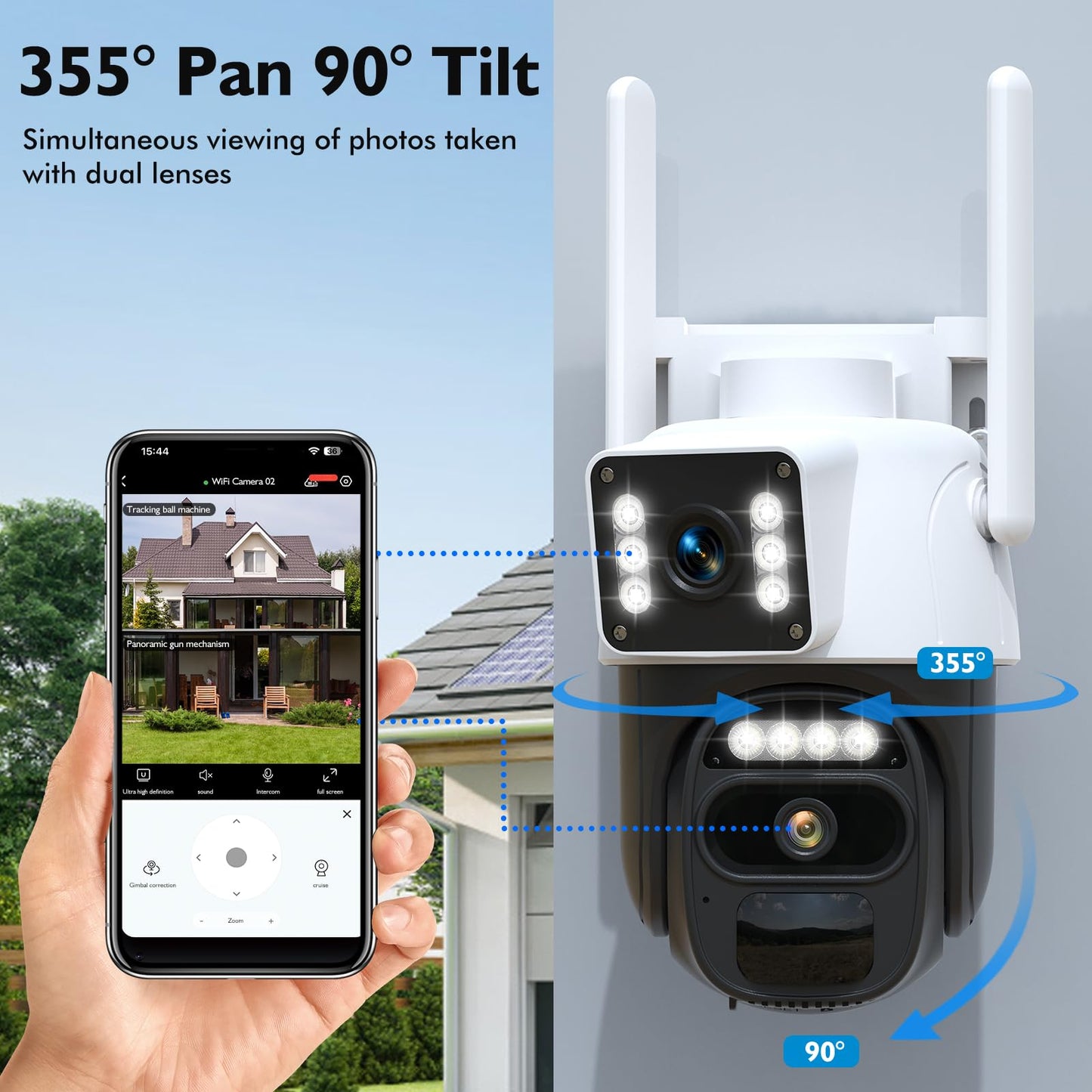 Hawkray Dual Lens Solar Security Camera Outdoor, 5G/2.4G Wireless Camera, 2K Resolution with 355° Pan/Tilt, Full Color Night Vision, Two-Way Audio