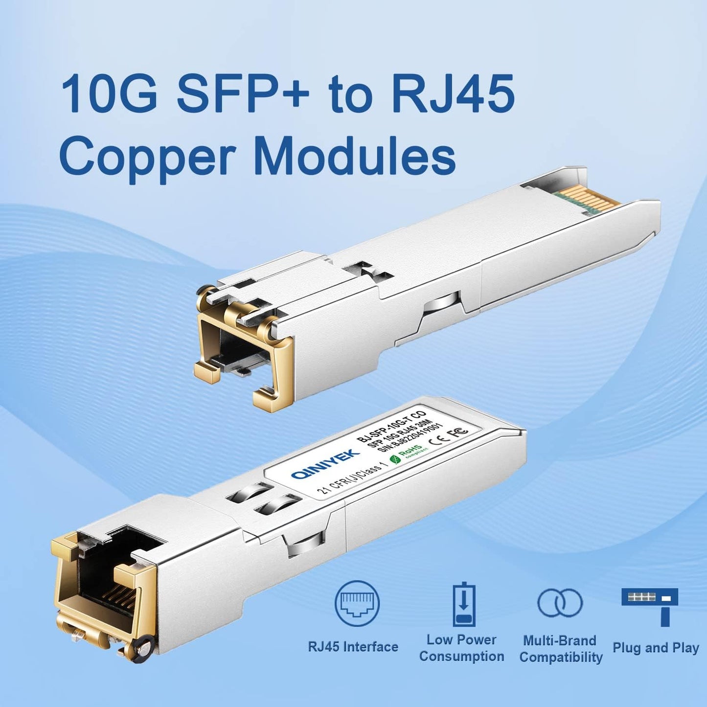 [2 Pack] 1.25/2.5/5/10G SFP+ to RJ45 Transceiver, Copper SFP+ Module, Cat.6a/7, up to 30m, for Cisco SFP-10G-T-S, MikroTik S+RJ10, Ubiquiti
