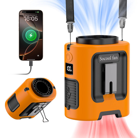 Socool Portable Waist Fan Clip on Wearable Belt 5000mAh Rechargeable Personal Fans, 25H Shirt Fan Cooling, 4 Speeds 13000RPM Battery Operated, Neck
