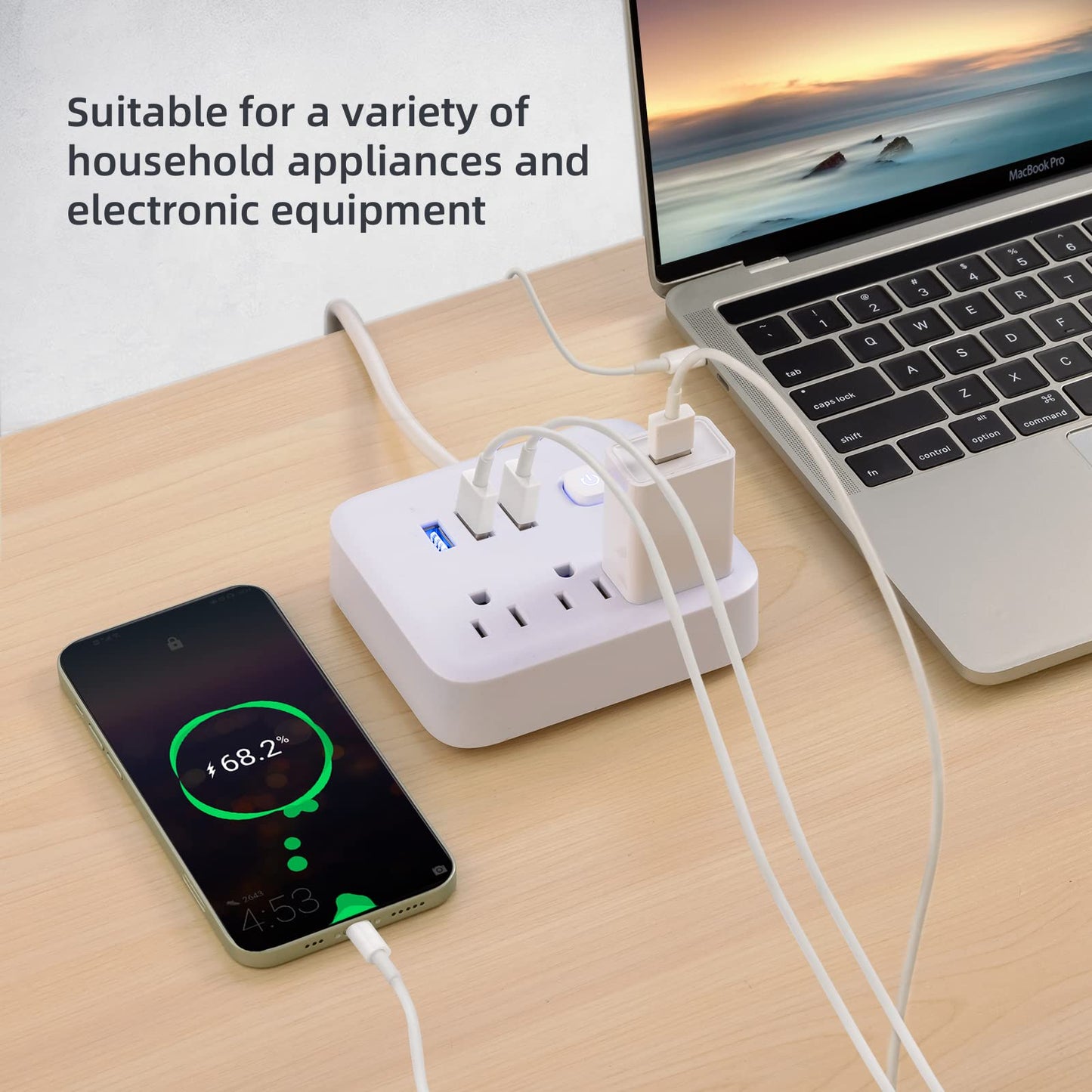 Power Strip Surge Protector with USB,4 Feet Long Cord with 3 AC Outlets and 3 USB Charging Ports, Overload Protection Outlet Extender, Compact
