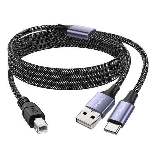 MOSWAG 2in1 USB C to B Printer Cable 5Feet/1.5M With USB A-Male to B-Male Cable Compatible With MacBook Pro, HP, Canon, Brother, Samsung Printers