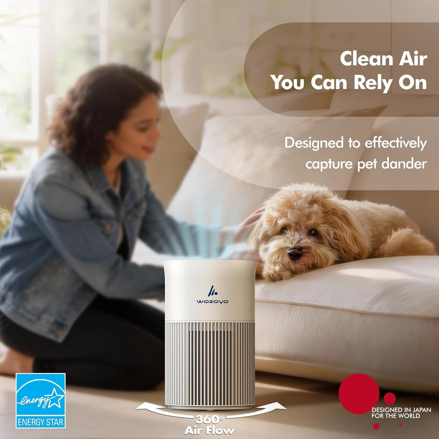 Pure Air PA1 Wozoyo Air Purifier For Bedroom Home, Office, Desktop, AHAM VERIFIDE, Covers Up To 300 ft², 3-in-1 HEPA Filter Cleaner With Aroma Pad